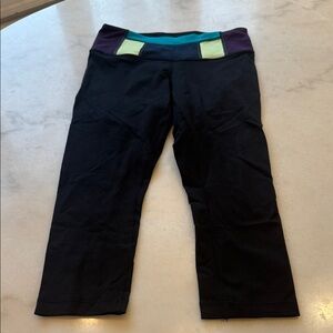 Lululemon Athletica Black Leggings with Colorful Waistband